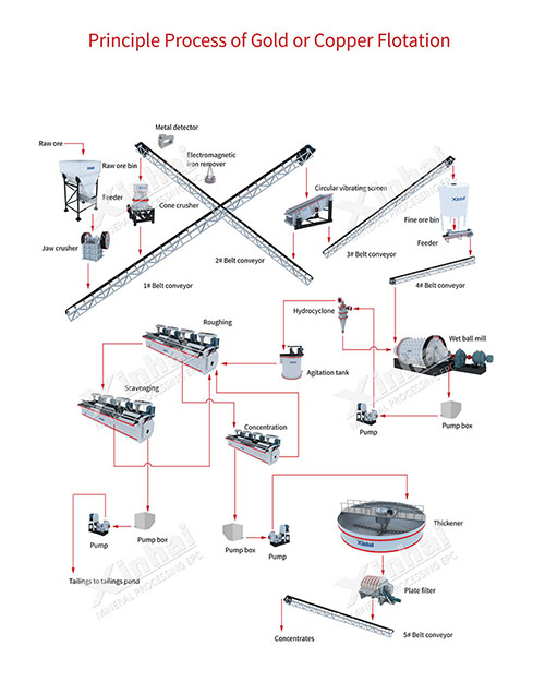 whole gold ore flotation separation process flow